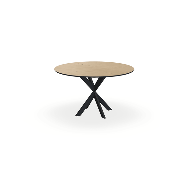 Eettafel Eiken Fineer Noesten Naturel - Rond - Kruispoot Ultra Onderstel Mat Zwart - {{ product.type }} - Kas20
