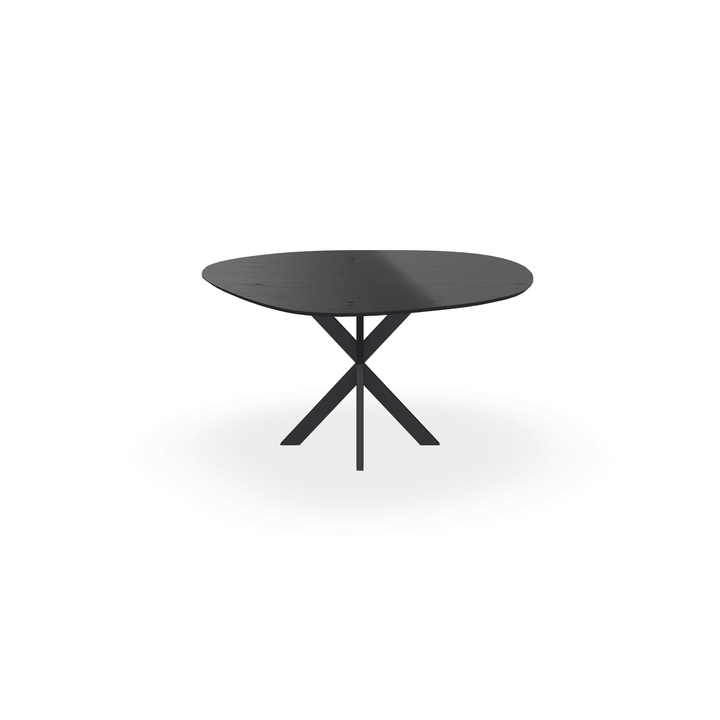 Eettafel Eiken Fineer Noesten Zwart - Wolk Rond - Kruispoot Ultra Onderstel Mat Zwart - {{ product.type }} - Kas20