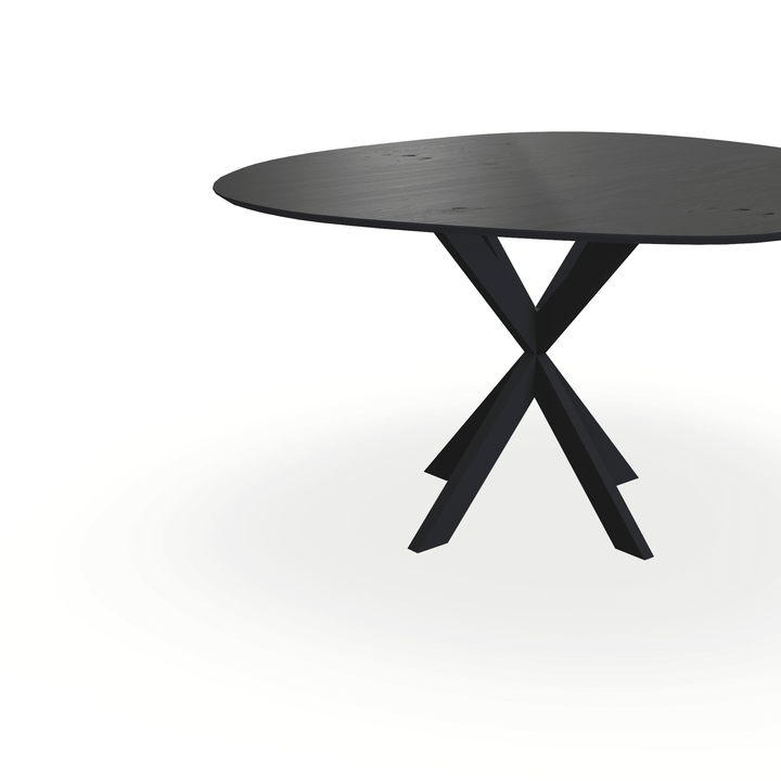 Eettafel Eiken Fineer Noesten Zwart - Wolk Rond - Kruispoot Ultra Onderstel Mat Zwart - {{ product.type }} - Kas20