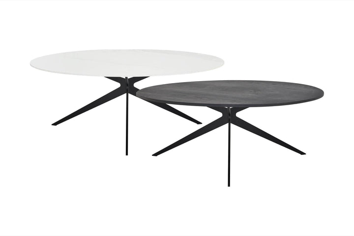 Eiken + Marmer Salontafel Rond - Zwart Eiken 2cm blad - Marmer Calacatta Pullido Keramiek 5mm - Obit 3 poot - {{ product.type }} - Kas20