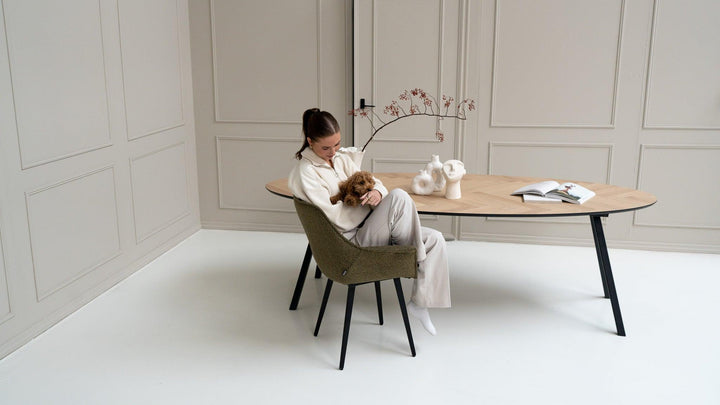 Eiken visgraat naturel eettafel ovaal - I poot - {{ product.type }} - Kas20