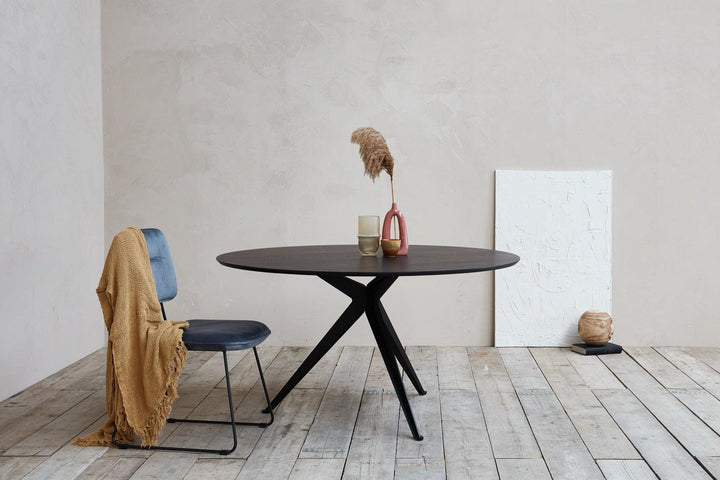 Eikentafel Rond - Zwart 2cm blad met Facet - Stella poot - rond - Basic - {{ product.type }} - Kas20