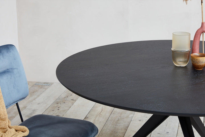 Eikentafel Rond - Zwart 2cm blad met Facet - Stella poot - rond - Basic - {{ product.type }} - Kas20