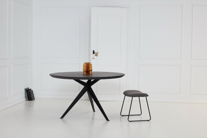 Eikentafel Rond - Zwart 4cm blad met Facet - Stella poot - {{ product.type }} - Kas20