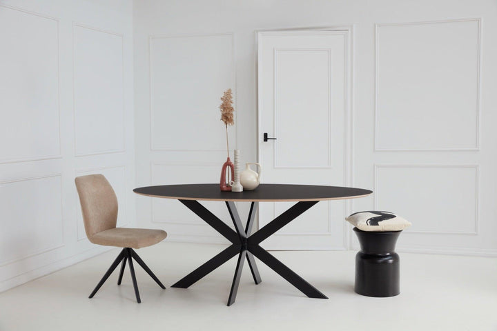 Fenix multiplex tafel Ovaal  - Nero Ingo 2cm blad facet - Matrix poot ultra dun - {{ product.type }} - Kas20