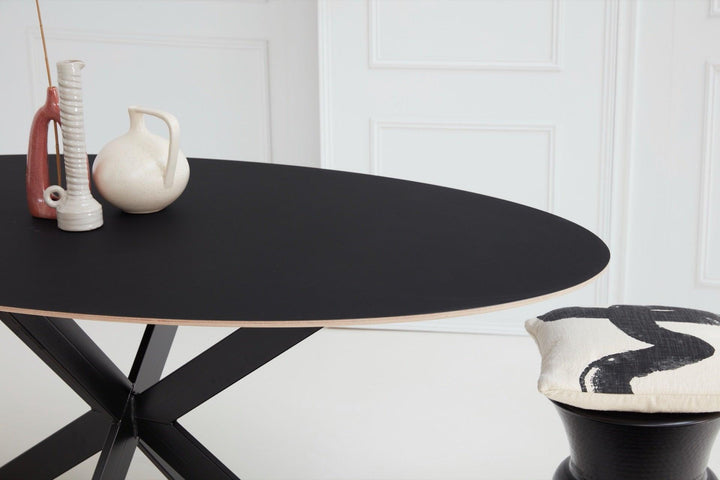 Fenix multiplex tafel Ovaal  - Nero Ingo 2cm blad facet - Matrix poot ultra dun - {{ product.type }} - Kas20