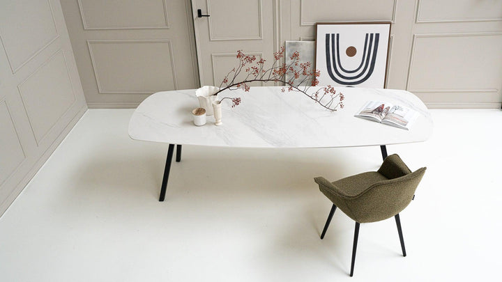 Keramiek eettafel calacatta pullido - Deens ovaal - I poot zwart - {{ product.type }} - Kas20