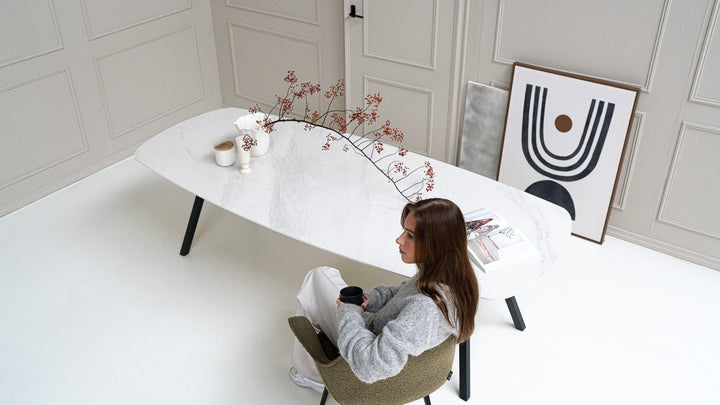 Keramiek eettafel calacatta pullido - Deens ovaal - I poot zwart - {{ product.type }} - Kas20