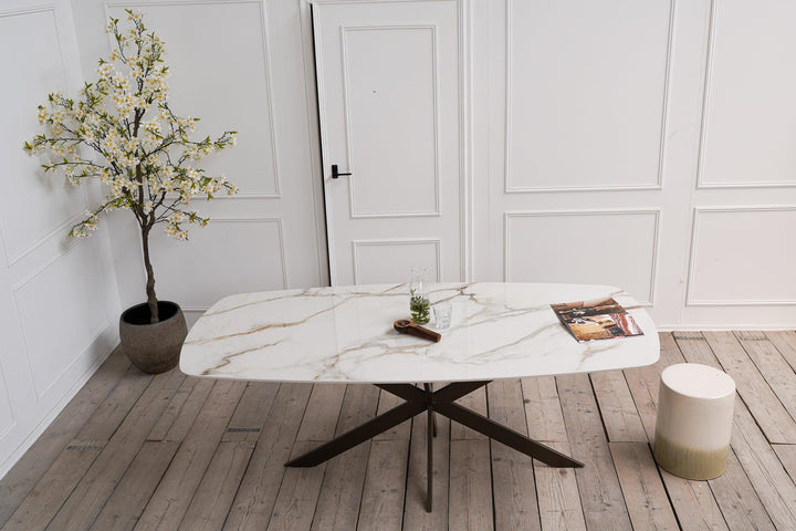 Keramiek eettafel calacatta gold - Deens ovaal - Matrix ultra dun zwart - {{ product.type }} - Kas20
