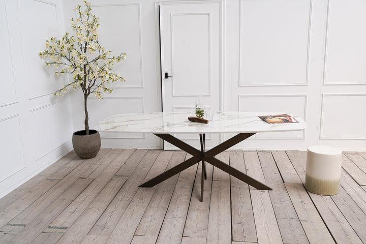 Keramiek eettafel calacatta gold - Deens ovaal - Matrix ultra dun zwart - {{ product.type }} - Kas20