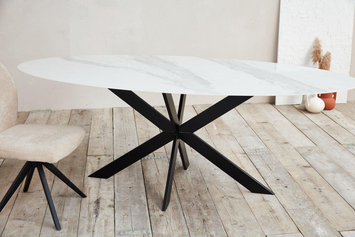 Keramiek eettafel calacatta mat - Ovaal - Matrix ultra dun zwart - {{ product.type }} - Kas20