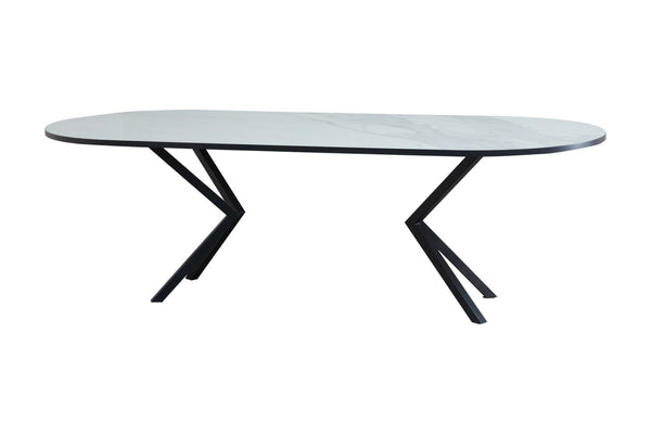 Marmeren eettafel Plat Ovaal - Calacatta pullido Keramiek 2,5cm blad met Zwarte rand - VV poot - {{ product.type }} - Kas20