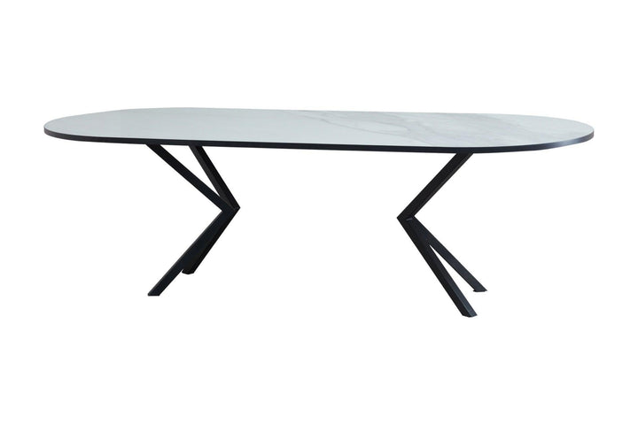 Marmeren eettafel Plat Ovaal - Calacatta pullido Keramiek 2,5cm blad met Zwarte rand - VV poot - {{ product.type }} - Kas20