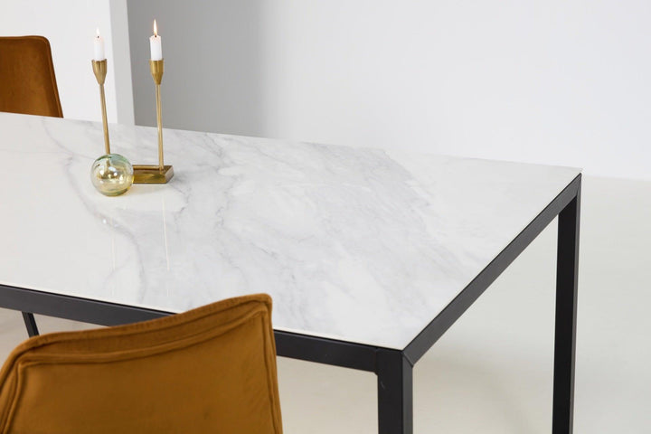 Marmeren eettafel Recht - Calacatta pullido Keramiek 5mm blad - Kubusframe K4 - {{ product.type }} - Kas20