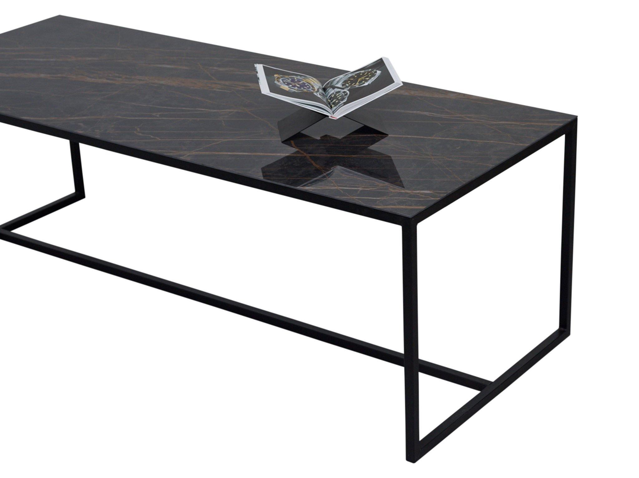 Marmeren eettafel Recht - Noir desir Lucidato blinkend Keramiek 5mm blad - Kubusframe K3 - {{ product.type }} - Kas20