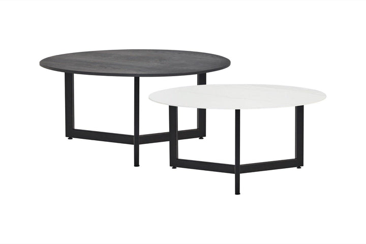 Marmeren Salontafel Rond -  Eiken zwart + Marmer  - Driehoek poot - {{ product.type }} - Kas20