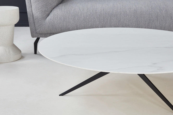 Marmeren Salontafel Rond - Marmer Calacatta Pullido Keramiek 5mm blad - Obit 3 poot - {{ product.type }} - Kas20