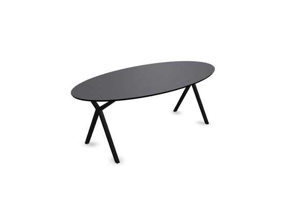 Melamine eettafel beton donker - Ovaal - Scissor onderstel - {{ product.type }} - Kas20