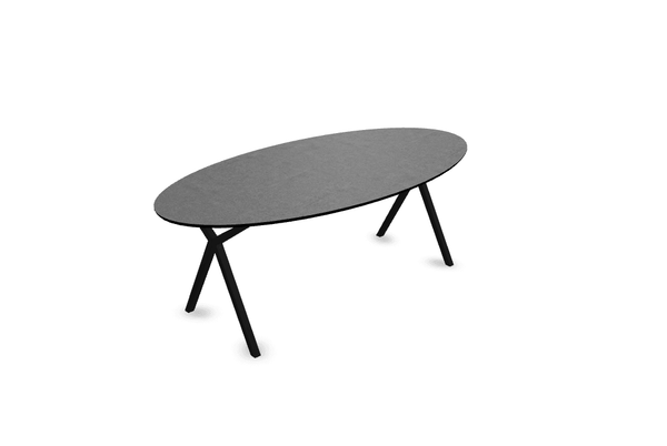 Melamine eettafel beton donker - Ovaal - Scissor onderstel - {{ product.type }} - Kas20