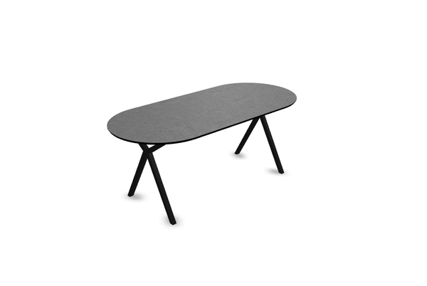 Melamine eettafel beton donker - Plat ovaal - Scissor onderstel - {{ product.type }} - Kas20
