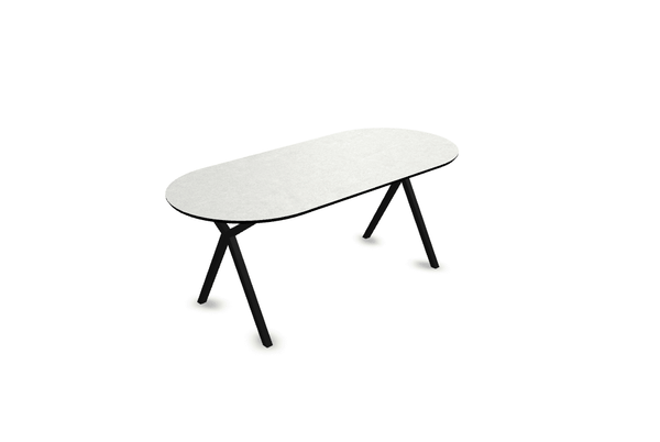 Melamine eettafel beton licht - Plat ovaal - Scissor onderstel - {{ product.type }} - Kas20