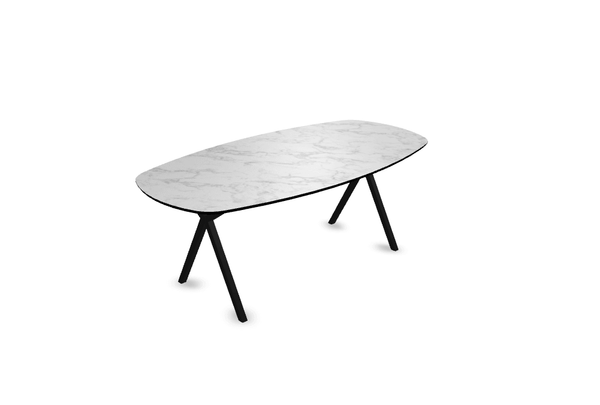 Melamine eettafel marmer wit - Deens ovaal - Scissor onderstel - {{ product.type }} - Kas20