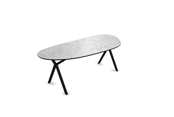 Melamine eettafel marmer wit - Druppel Type A - Scissor onderstel - {{ product.type }} - Kas20