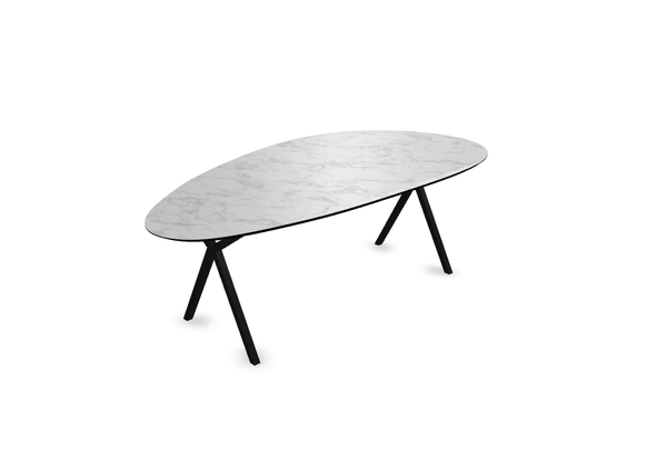Melamine eettafel marmer wit - Kiezel Type A - Scissor onderstel - {{ product.type }} - Kas20