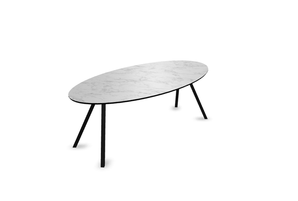 Melamine eettafel marmer wit - Ovaal - Schuine i onderstel - {{ product.type }} - Kas20
