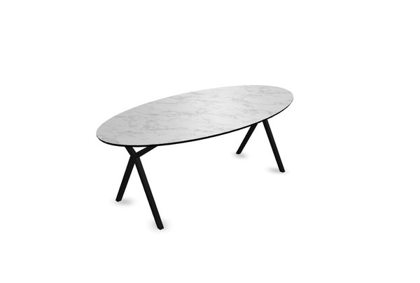 Melamine eettafel marmer wit - Ovaal - Scissor onderstel - {{ product.type }} - Kas20