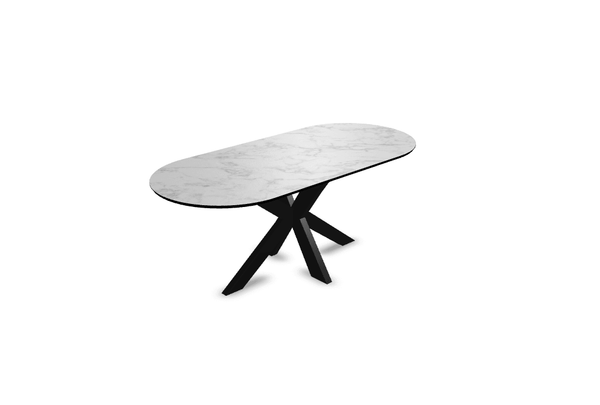 Melamine eettafel marmer wit - Plat ovaal - Matrix dun onderstel - {{ product.type }} - Kas20