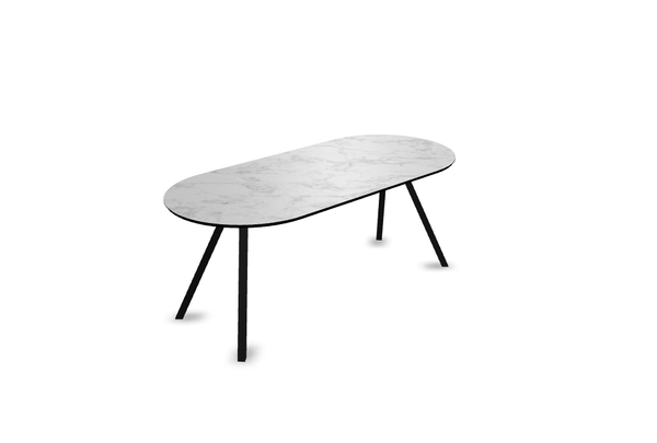 Melamine eettafel marmer wit - Plat ovaal - Schuine i onderstel - {{ product.type }} - Kas20