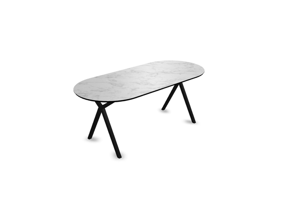 Melamine eettafel marmer wit - Plat ovaal - Scissor onderstel - {{ product.type }} - Kas20
