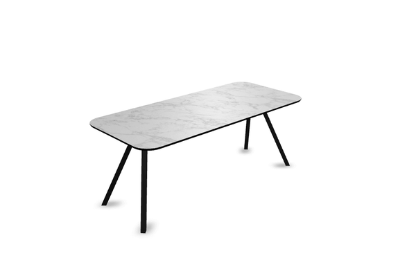 Melamine eettafel marmer wit - Recht radius - Schuine i onderstel - {{ product.type }} - Kas20