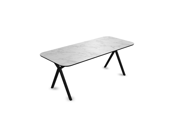 Melamine eettafel marmer wit - Recht radius - Scissor onderstel - {{ product.type }} - Kas20