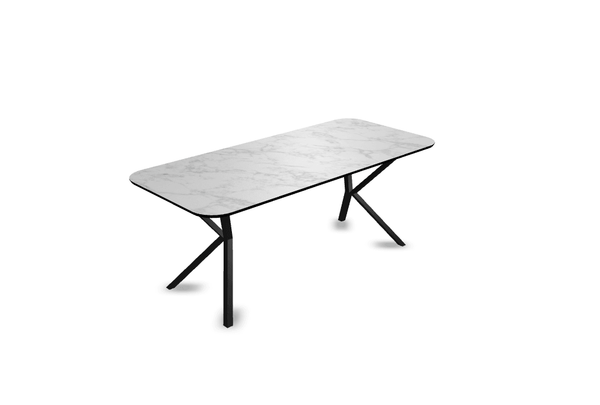 Melamine eettafel marmer wit - Recht radius - VV onderstel - {{ product.type }} - Kas20