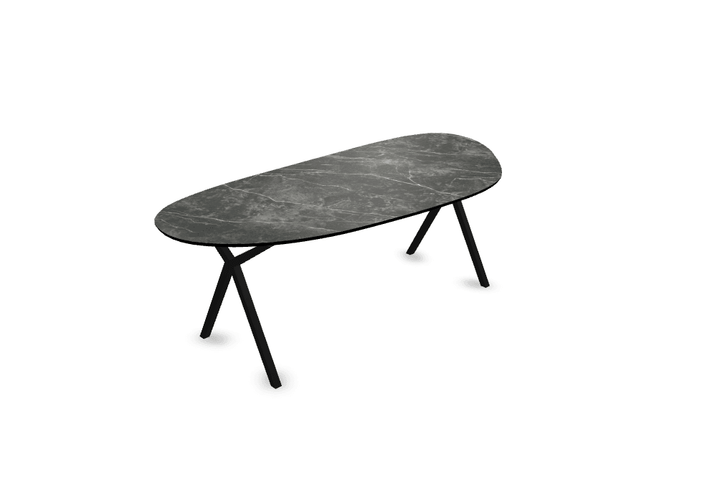 Melamine eettafel marmer zwart - Druppel Type A - Scissor onderstel - {{ product.type }} - Kas20