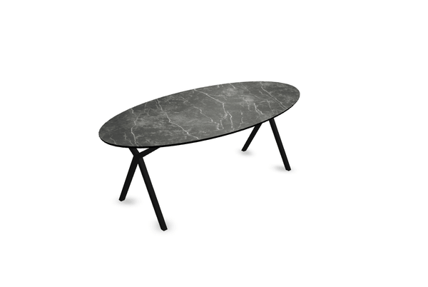 Melamine eettafel marmer zwart - Ovaal - Scissor onderstel - {{ product.type }} - Kas20