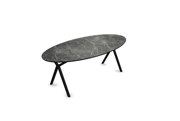 Melamine eettafel marmer zwart - Ovaal - Scissor onderstel - {{ product.type }} - Kas20
