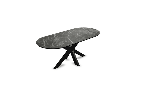 Melamine eettafel marmer zwart - Plat ovaal - Matrix dun onderstel - {{ product.type }} - Kas20