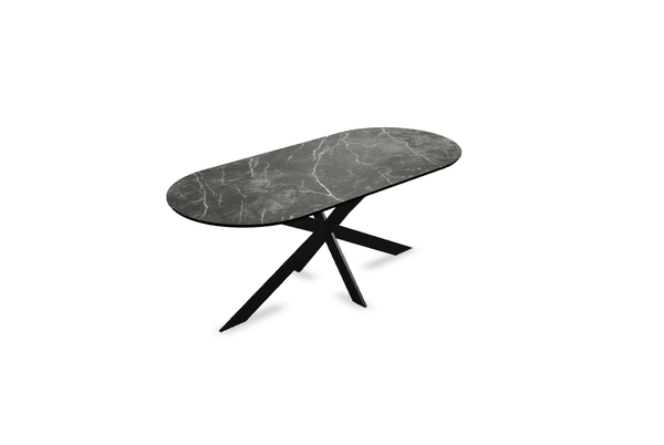 Melamine eettafel marmer zwart - Plat ovaal - Matrix ultra dun onderstel - {{ product.type }} - Kas20
