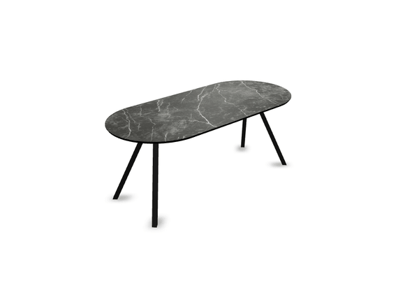 Melamine eettafel marmer zwart - Plat ovaal - Schuine i onderstel - {{ product.type }} - Kas20