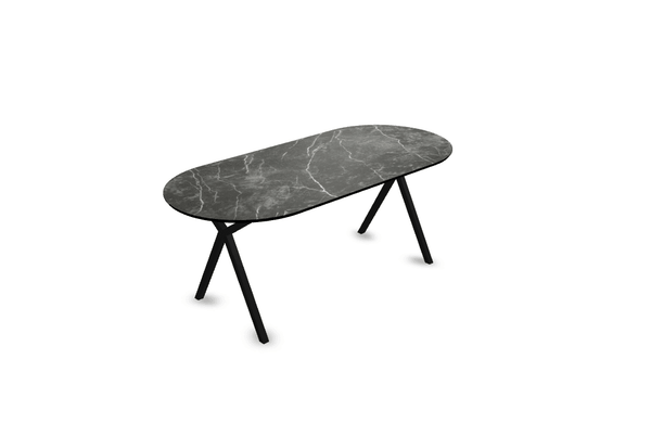 Melamine eettafel marmer zwart - Plat ovaal - Scissor onderstel - {{ product.type }} - Kas20