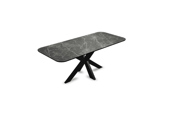 Melamine eettafel marmer zwart - Recht radius - Matrix dun onderstel - {{ product.type }} - Kas20