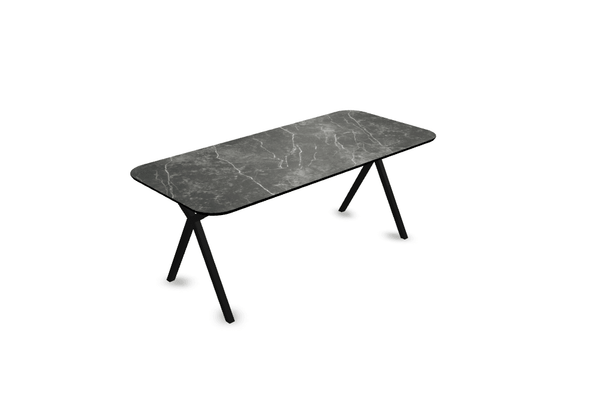 Melamine eettafel marmer zwart - Recht radius - Scissor onderstel - {{ product.type }} - Kas20
