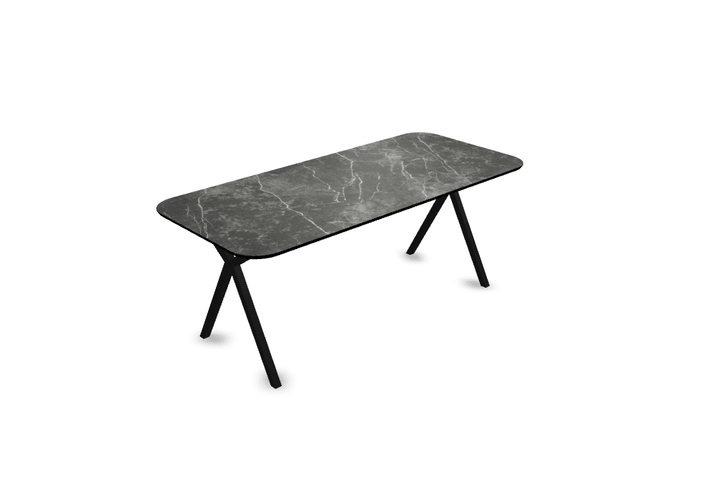 Melamine eettafel marmer zwart - Recht radius - Scissor onderstel - {{ product.type }} - Kas20