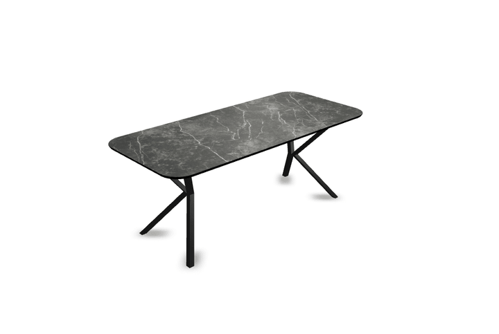 Melamine eettafel marmer zwart - Recht radius - VV onderstel - {{ product.type }} - Kas20