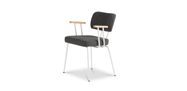 Ted Eetkamerstoel + arm - New Wool Antracite - Wit Onderstel - Armleuning Hout - {{ product.type }} - Kas20