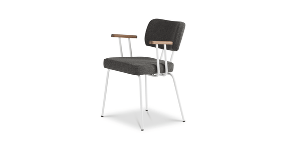 Ted Eetkamerstoel + arm - New Wool Antracite - Wit Onderstel - Armleuning Tabacco - {{ product.type }} - Kas20