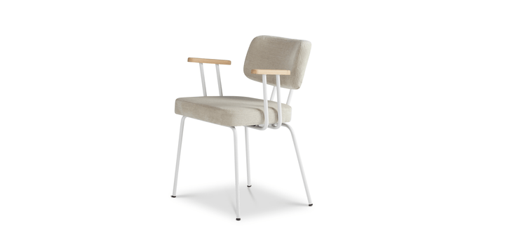 Ted Eetkamerstoel + arm - Portofino Natural - Wit Onderstel - Armleuning Hout - {{ product.type }} - Kas20